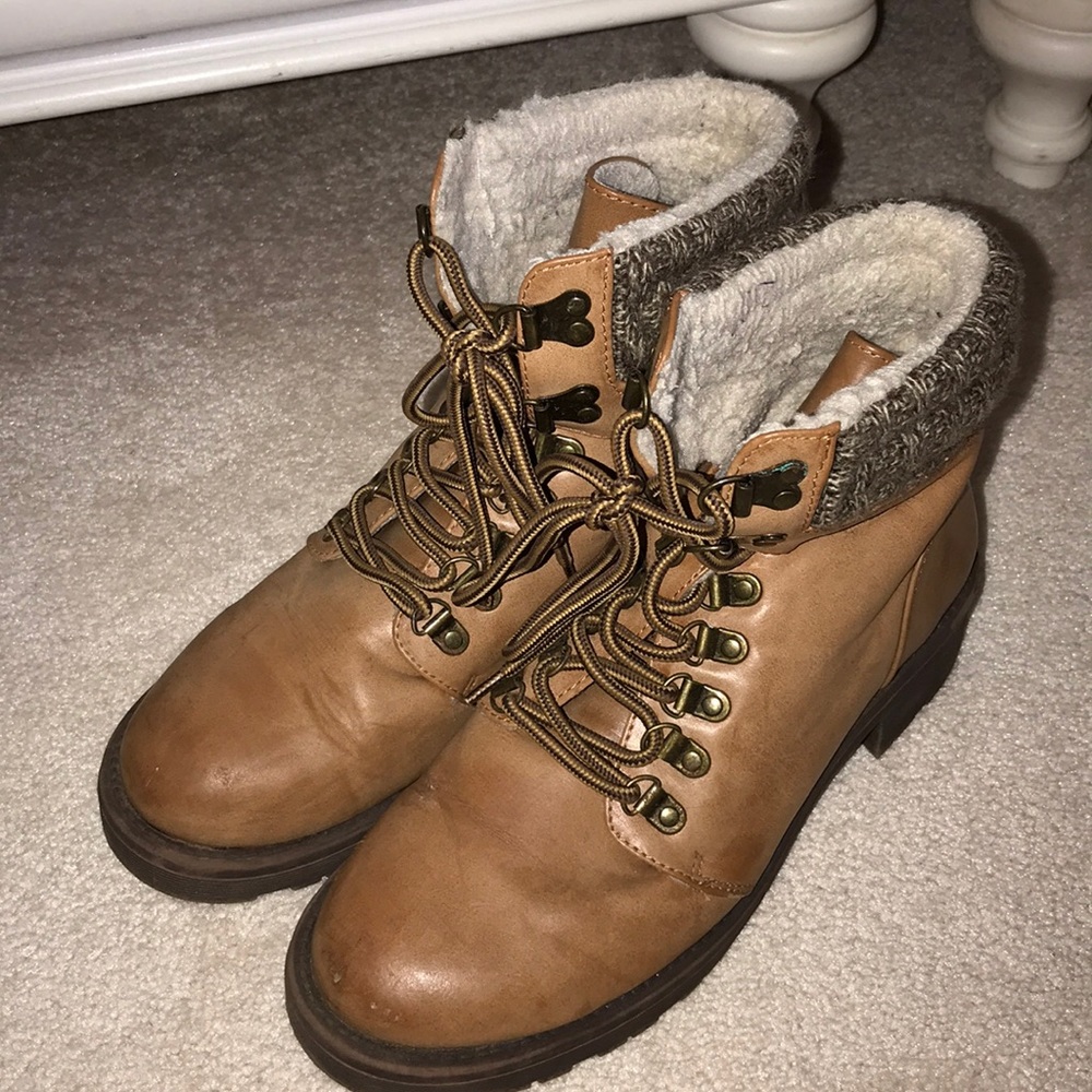 Fuzzy lace up boots